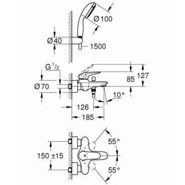 Смеситель для ванны Grohe Eurostyle 2372930A