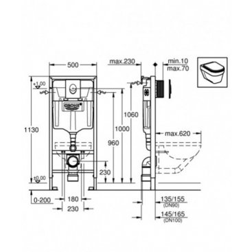 Инсталляция для унитаза Grohe Rapid SL 38721001 с панелью смыва