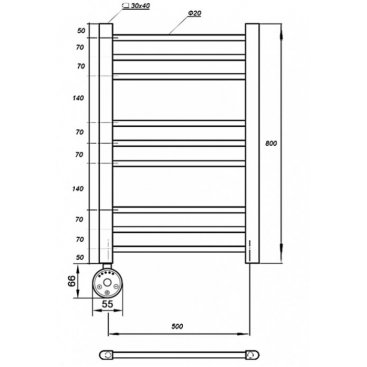 Полотенцесушитель электрический Grois Barcod 500x800 черный матовый