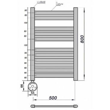 Полотенцесушитель электрический Grois Leila 500x800 черный матовый