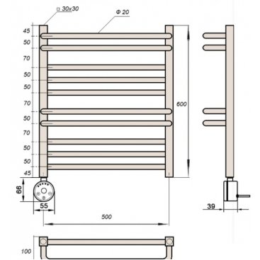 Полотенцесушитель электрический Grois Mayra 500x800 черный матовый