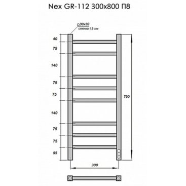 Полотенцесушитель электрический Grois Nex GR-112 300x800 черный матовый