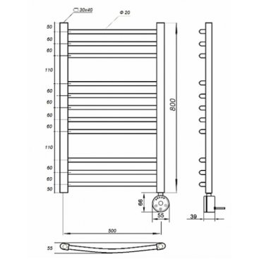 Полотенцесушитель электрический Grois Todor 500x800