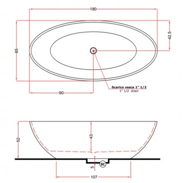 Ванна отдельностоящая Gruppo Treesse Carezza V308BO 180x85