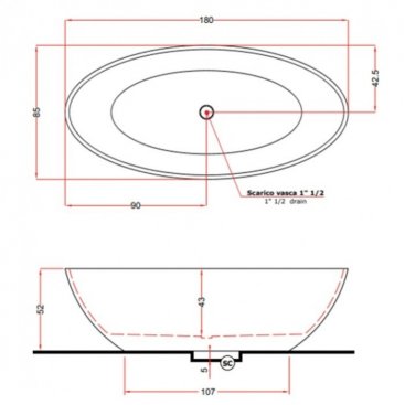 Ванна отдельностоящая Gruppo Treesse Carezza V308BL 180x85