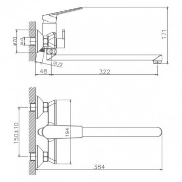 Смеситель для ванны Haiba HB22533-3 сталь оружейная