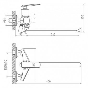 Смеситель для ванны Haiba HB22548-7 черный матовый