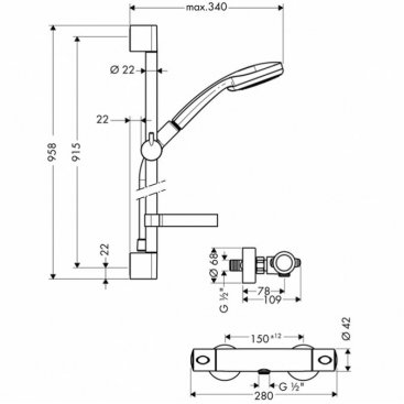 Душевой гарнитур с термостатом Hansgrohe Croma 100 Multi 27085000