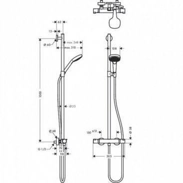 Душевая стойка Hansgrohe Croma Select E Multi SemiPipe 27248400