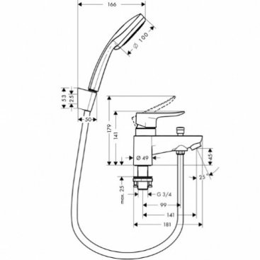 Смеситель на борт ванны Hansgrohe Metris 31422000