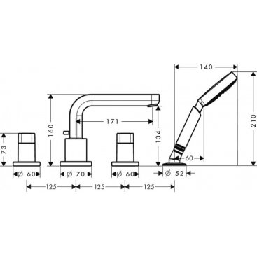 Смеситель на борт ванны Hansgrohe Metris 31443000