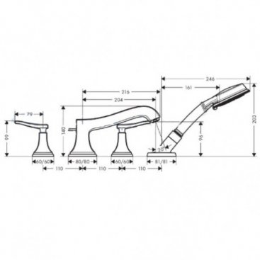 Смеситель на борт ванны Hansgrohe Metropol Classic 31315090