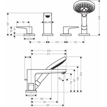 Смеситель на борт ванны Hansgrohe Metropol 32552000