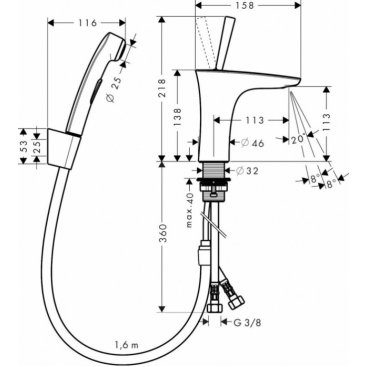 Смеситель для раковины Hansgrohe PuraVida 15275400 с гигиеническим душем