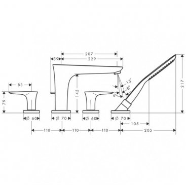 Смеситель на борт ванны Hansgrohe PuraVida 15446400