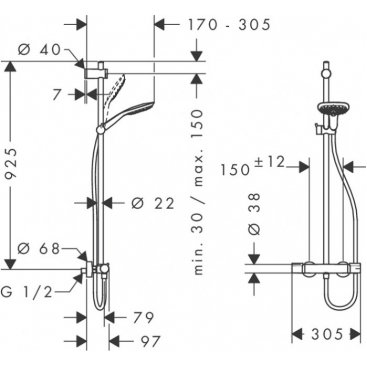 Душевая стойка Hansgrohe Raindance Select E 150 SemiPipe 27293000