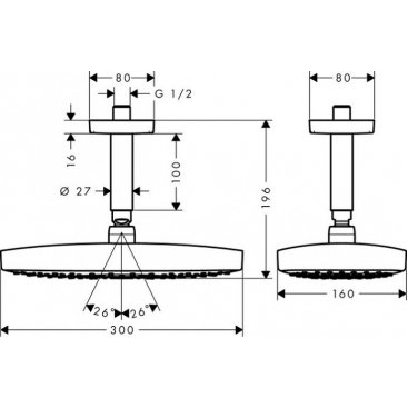 Верхний душ Hansgrohe Raindance Select E 300 26608400