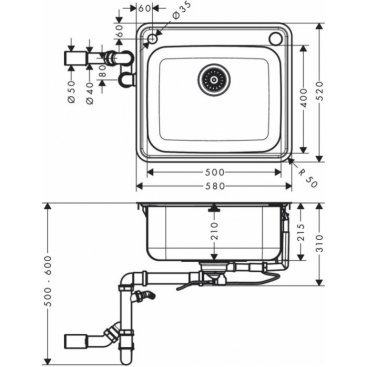 Мойка кухонная Hansgrohe S412-F500 43336800