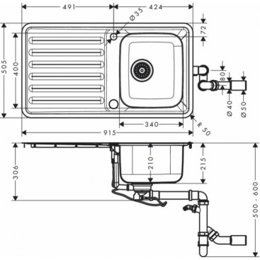 Мойка кухонная Hansgrohe S4113-F340 43337800