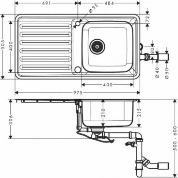 Мойка кухонная Hansgrohe S4113-F400 43338800