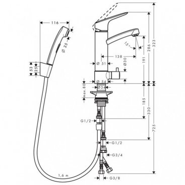 Смеситель для раковины Hansgrohe Talis S 31515000 с гигиенической лейкой