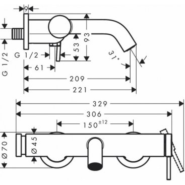 Смеситель для ванны Hansgrohe Tecturis S 73422000