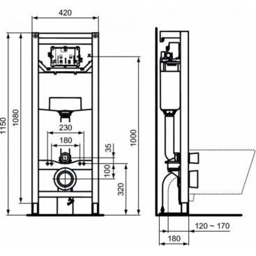 Инсталляция для подвесного унитаза Ideal Standard ProSys 120 M R015467