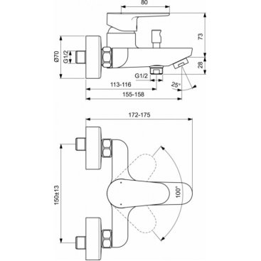 Смеситель для ванны Ideal Standard Cerafine Model O BC500AA