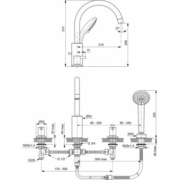 Смеситель для ванны Ideal Standard Ceraline BC198AA