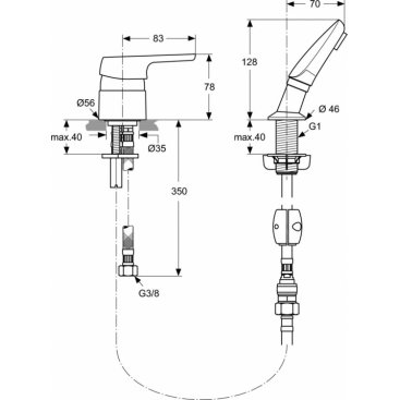 Смеситель для парикмахерской мойки Ideal Standard CeraSprint 2012 A5727AA