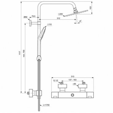 Душевая стойка Ideal Standard Ceratherm Т100 A7540AA