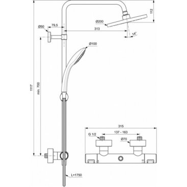 Душевая стойка Ideal Standard Ceratherm T25 A7545XG