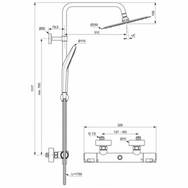 Душевая стойка Ideal Standard Ceratherm Т50 A7565AA