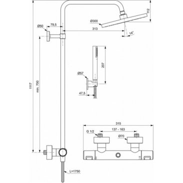 Душевая стойка Ideal Standard Ceratherm T25 BC748XG