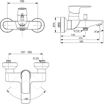 Смеситель для ванны Ideal Standard Connect Air A7033AA