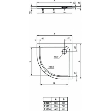 Поддон акриловый Ideal Standard Connect AIir E105101 90x90