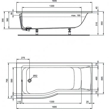 Ванна Ideal Standard Connect Air 170x80 левосторонняя