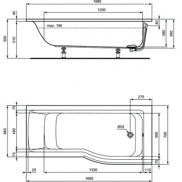 Ванна Ideal Standard Connect Air 170x80 правосторонняя