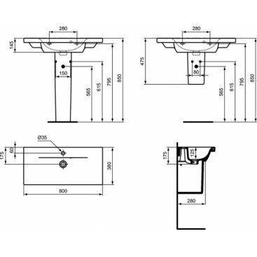 Раковина Ideal Standard Connect Space E136901 80 см