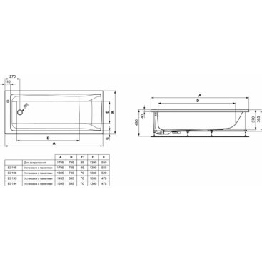 Ванна акриловая Ideal Standard Connect 170x70