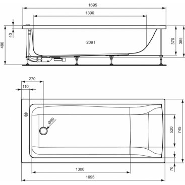 Ванна акриловая Ideal Standard Connect 170x75