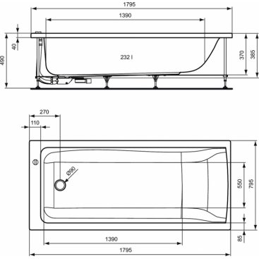 Ванна акриловая Ideal Standard Connect 180x80