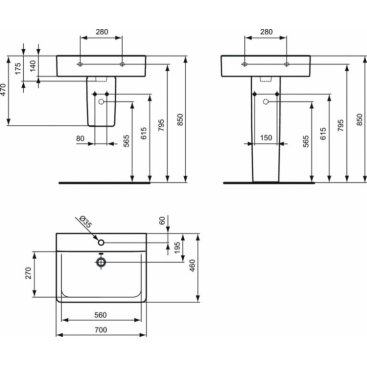 Раковина Ideal Standard Connect Cube E773801 70 см