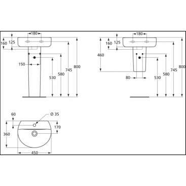 Раковина Ideal Standard Connect Sphere E8057MA 45 см