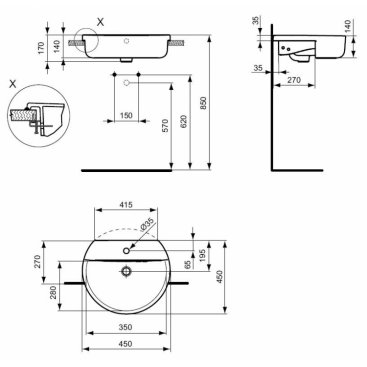 Раковина Ideal Standard Connect Sphere E806501 45 см