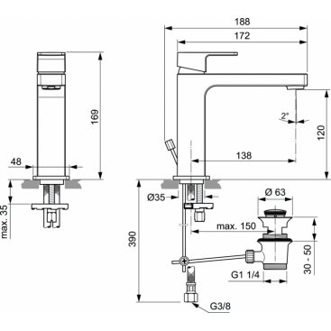 Смеситель для раковины Ideal Standard Edge Grande A7106AA