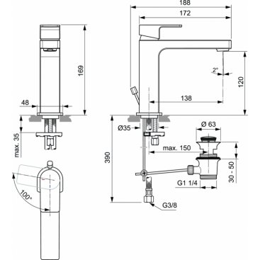 Смеситель для раковины Ideal Standard Edge Grande A7107AA