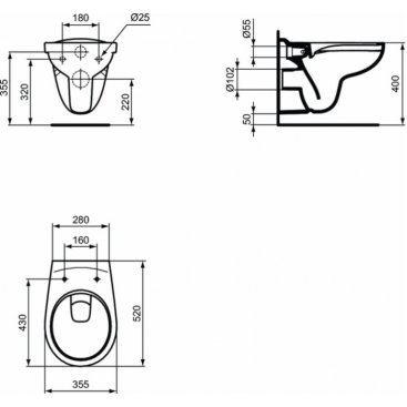 Комплект Ideal Standard Evrovit Rimless K881201PT15 3 в 1