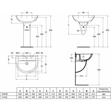 Раковина Ideal Standard Ecco W424001 60 см