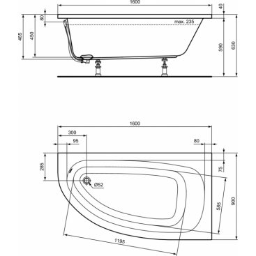 Ванна Ideal Standard Hotline Offset 160x90 правосторонняя